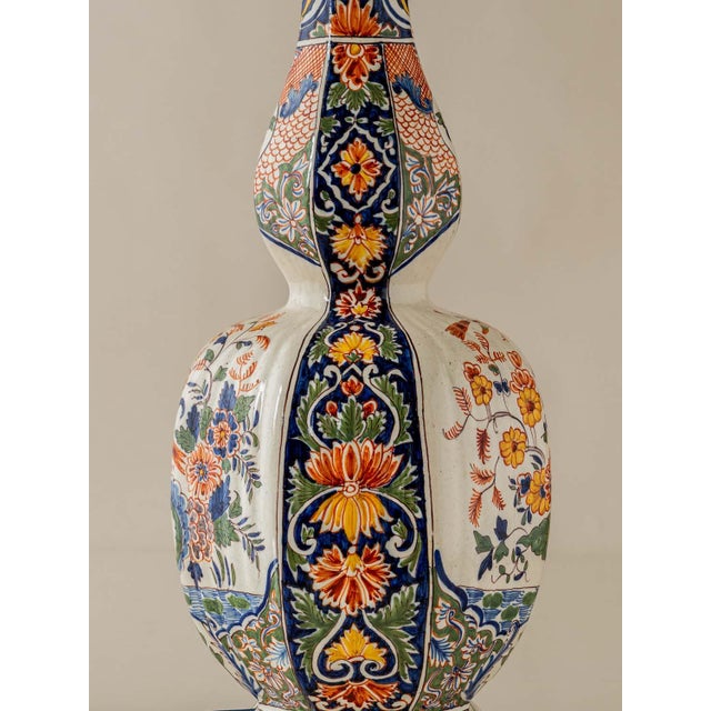 Antique French Faience Table Lamp by Géo Martel with New Velvet Shade For Sale - Image 6 of 11