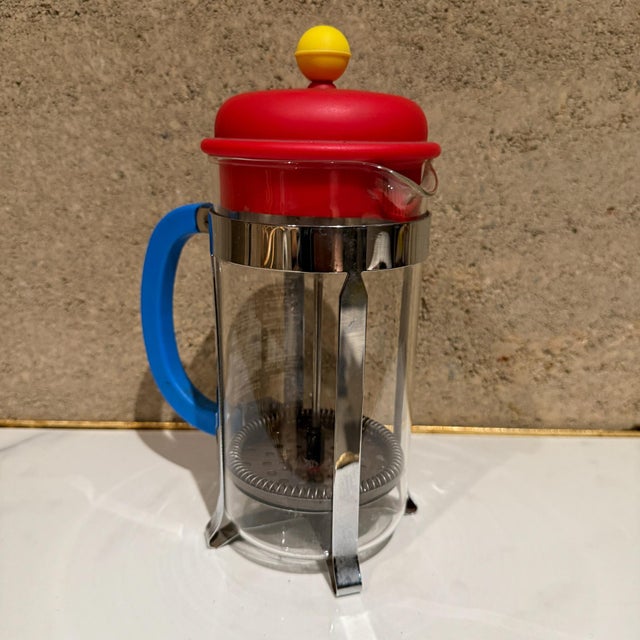 For your consideration, vintage Bodum coffee press maker. Memphis style inspired design with Iconic color. Sottsass Era....