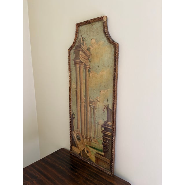 Grand Tour Early 20th Century Italian Capriccio Landscape Painting With Classical Ruins in Shaped Gilt Frame For Sale - Image 3 of 7