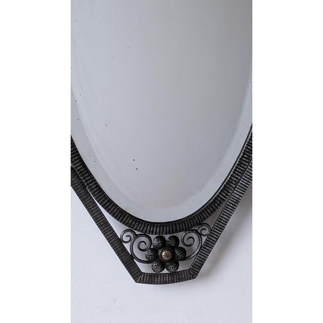 French Art Deco Wrought Iron Mirror Signed by Elarcher For Sale - Image 4 of 6