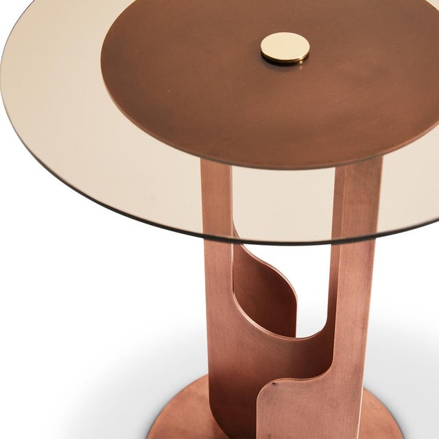 Brown Burnished Copper and Bronze Drop Side Table by Egg Designs For Sale - Image 8 of 10