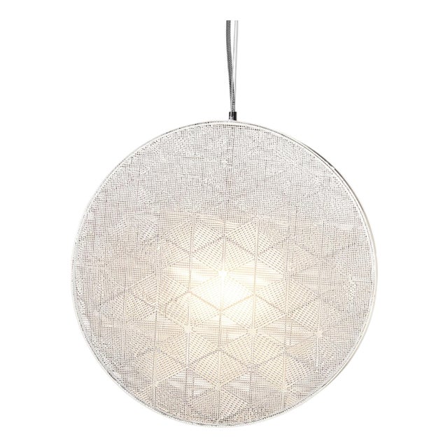 Hush by Oggetti Galvanized Iron Pendant Light, White, Large For Sale