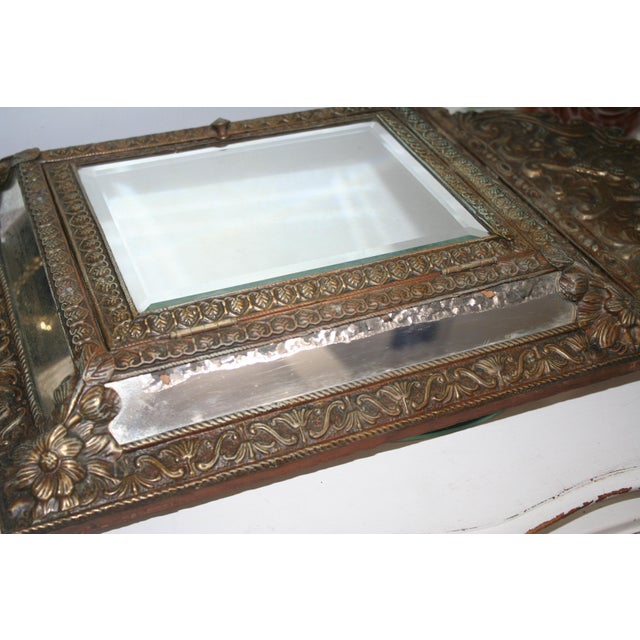 Early 20th Century Vintage Repousse Brass Cabinet Mirror For Sale - Image 5 of 7