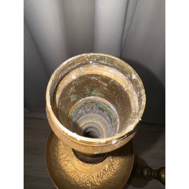 Brass Monumental 49.5" Vintage Moroccan Brass Floor Candlesticks - A Pair For Sale - Image 8 of 10