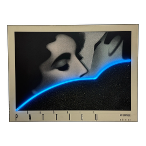 Hubert Pattieu "The Kiss" Print With Blue Neon Accent Wall Art Sculpture, 1985