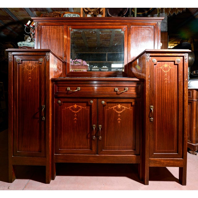 Vintage Italian Liberty Sideboard with Black Marble Plans & Central Mirror For Sale - Image 9 of 18