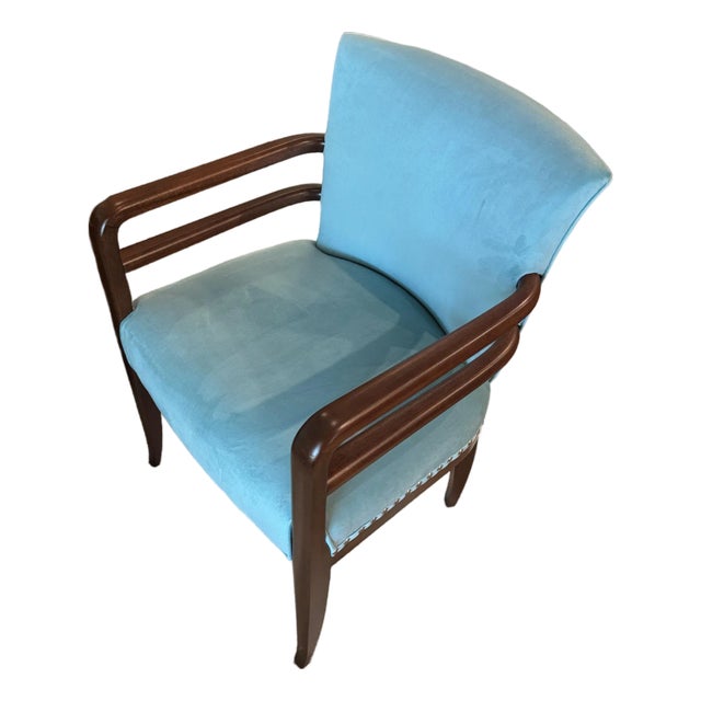 A Rare Art Deco Armchair in Real Blue, Circa 1930s. For Sale