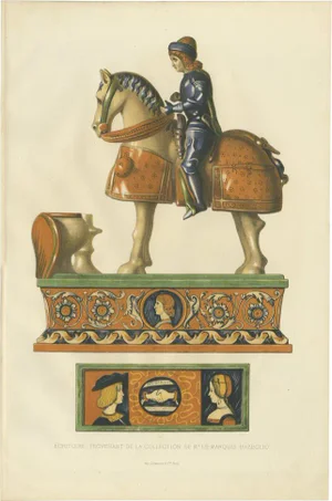 Delange Illustration of an Inkstand Decorated with Figures, 1869, Print
