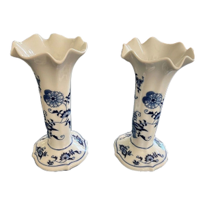 1990s Blue Danube Japan Porcelain Pair Matching Bud Vases -Set Od 2