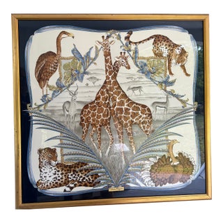 Framed Salvatore Ferragamo Vintage Safari Silk Scarf, Circa 1990s For Sale