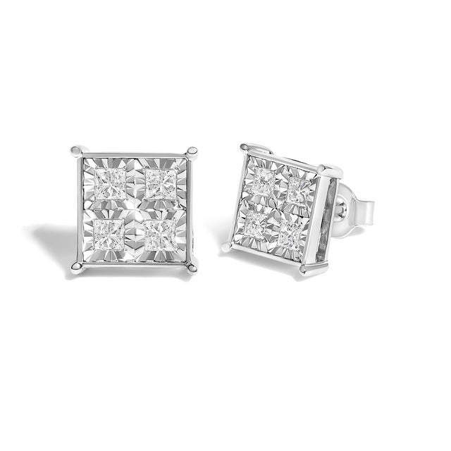 Elegant stud earrings made with the purest 10k white gold and genuine diamonds. This marvelous piece includes 8 princess...