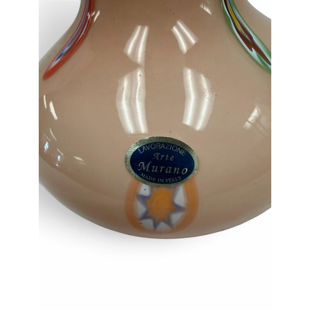 Vintage Italian Lavorazione Arte Murano Cased Glass Ruffled Rim Pink Opaline Vase For Sale In West Palm - Image 6 of 7