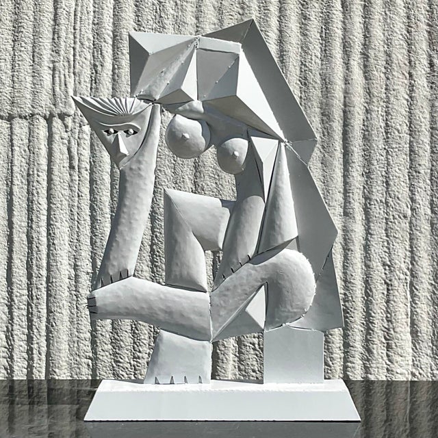 Vintage Cubist Lacquered Metal Sculpture of Woman For Sale - Image 4 of 7