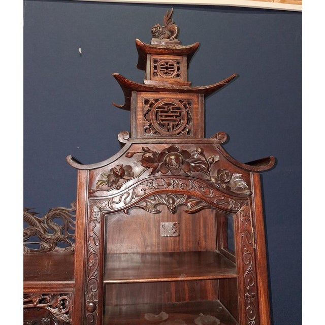 Japanese-Style Carved Wooden Display Cabinet For Sale - Image 6 of 8