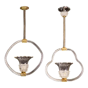 Set of 2 Art Decò Barovier Pendants Rostrato and Bullicante Murano, 1940s