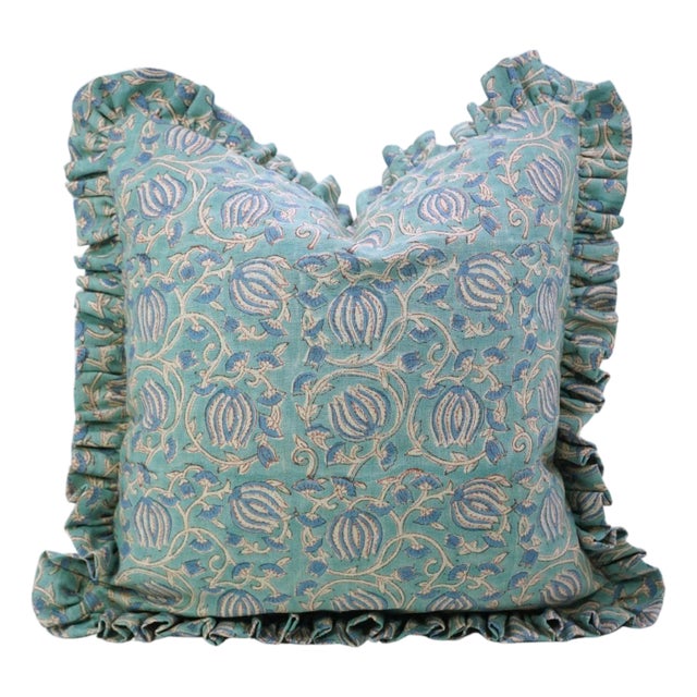 6 Kmal Handcrafted Boho Block Print Artisan Pillow Unique Decorative Cushion for Sofa and Couch Size 18x18 Inch For Sale