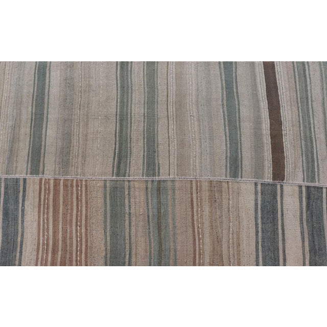 Tribal Squared Vintage Turkish Paneled Kilim Vintage Rug in Muted Colors 14'0" X14'2" For Sale - Image 3 of 13
