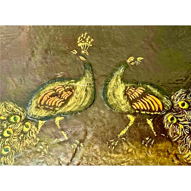 19th C. English Chinoiserie Peacock Design. Painted Tole Tray For Sale In New York - Image 6 of 7