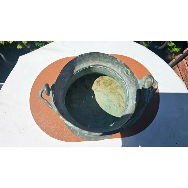 Pre-War Brass Pot in Teal For Sale - Image 4 of 6