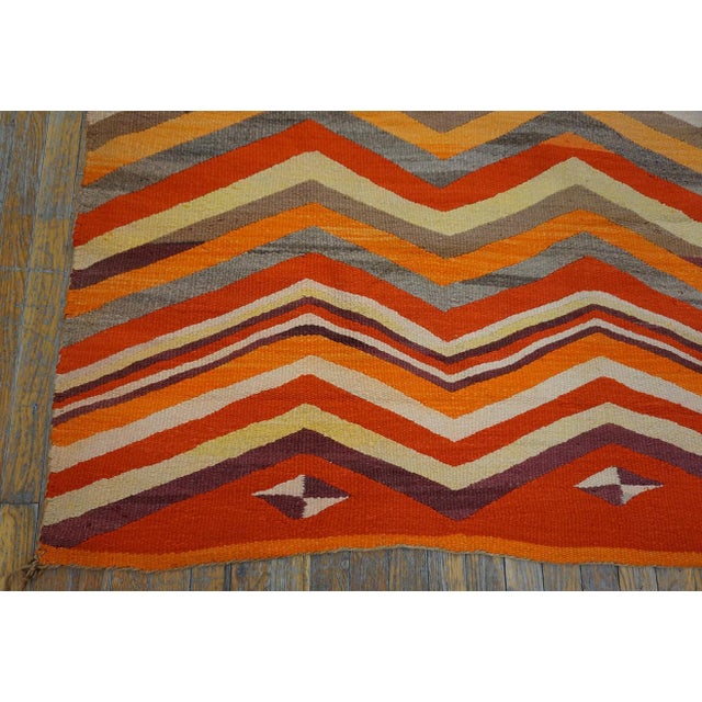 Red 1880s Multicolor Chevron Antique American Navajo Rug 5'5" X 7'2" Flatweave Wool Carpet For Sale - Image 8 of 18