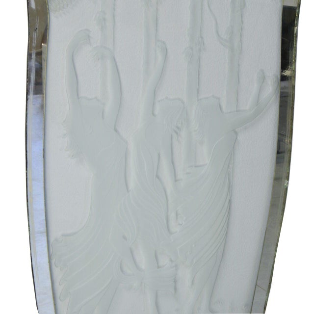 Gray Art Deco Mirror Panel in Frosted Etched Glass with Dancing Figures and Mirrored Frame, Italy, 1930s-1940s For Sale - Image 8 of 10