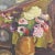 Still Life with Fan and Anemones, Oil Painting on Wood, 20th Century For Sale - Image 6 of 9