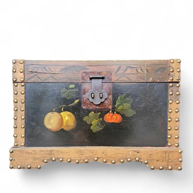 Vintage Floral Painted Dome Top Trunk For Sale - Image 14 of 15