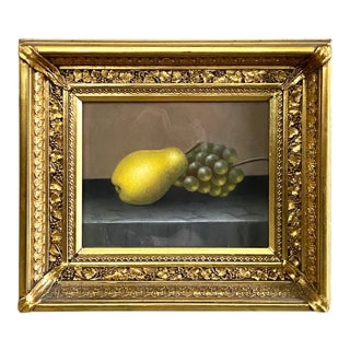 19th Century Still Life of a Pear and Grapes Pastel Drawing, Framed For Sale