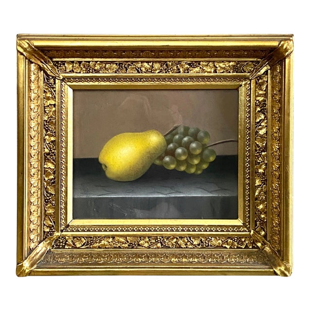 19th Century Still Life of a Pear and Grapes Pastel Drawing, Framed For Sale