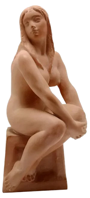 Art Deco Style Terracotta Sitting Nude Sculpture from Kelemen, 1973