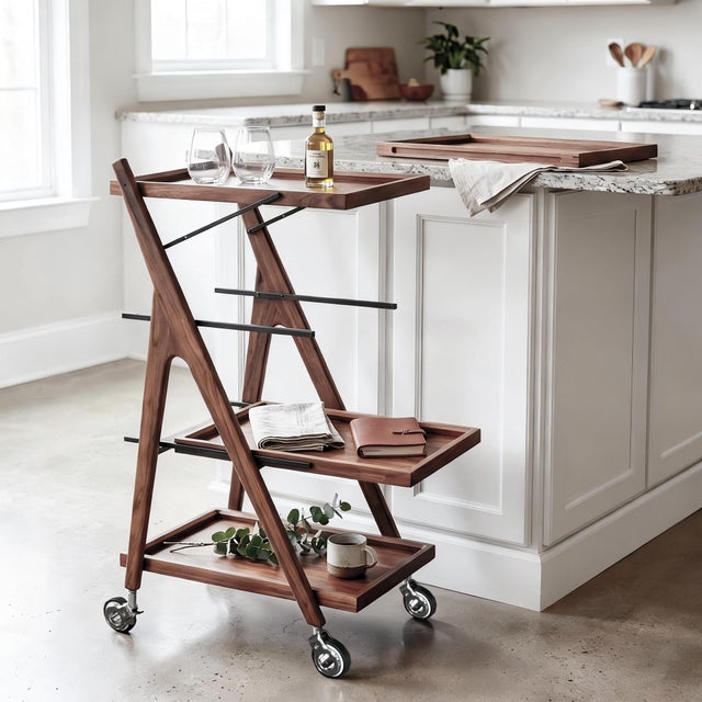 VELOAR T4 is a four-tier solid walnut bar cart designed for serving, storage, and daily movement around the home. Each...