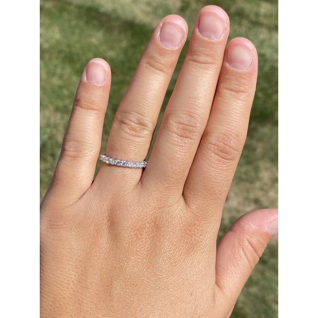 The Belarose: Ladies 14K White Gold Shared Prong Diamond Wedding Band For Sale - Image 9 of 10