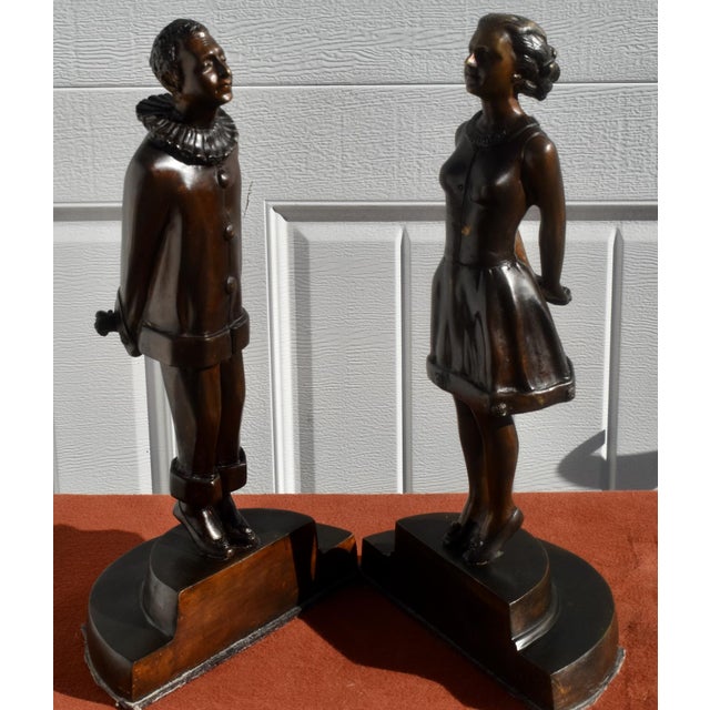 French Art Deco Style Bronze Bookends Flirt Lovers For Sale - Image 9 of 18