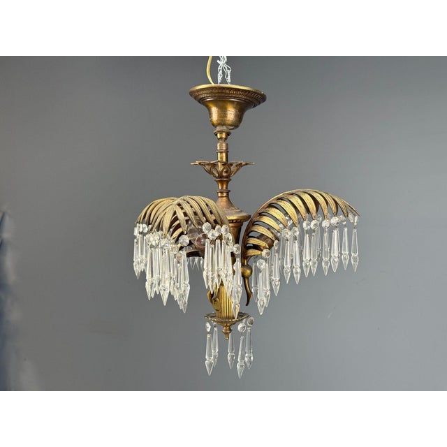 Maison Jansen Style, Palm Leaf Chandelier, Gilt Bronze, Crystal, France, 1940s For Sale - Image 4 of 18