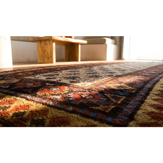1870s Ivory Geoemtric Antique Nw. Persian Rug 3'5" X 8'8" Handmade Wool Carpet For Sale - Image 10 of 10