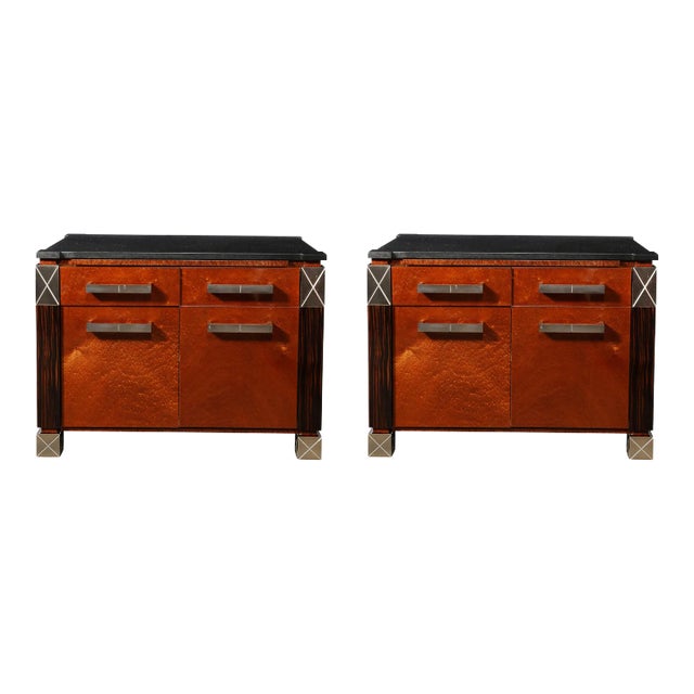 Mid-Century Marble, Macassar & Walnut End Tables / Nightstands by Lorin Marsh For Sale