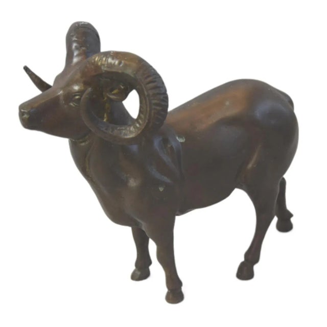 Vintage Brass Big Horn Ram Sheep Figure Statue For Sale - Image 4 of 8