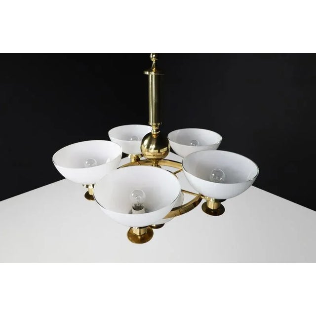 Sculptural Italian Chandelier in Brass & White Opaline Glass, 1970s For Sale - Image 16 of 18