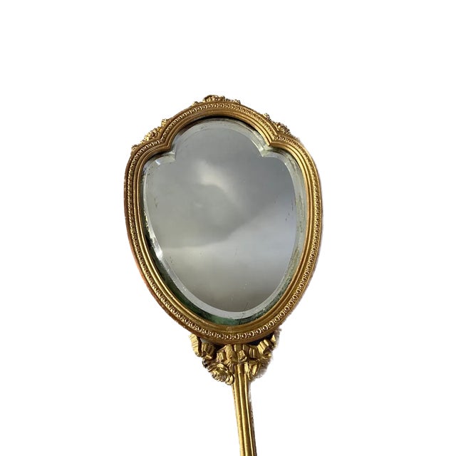 19th Century French Louis XVI Vanity/ Hand Mirror in Bronze Chairish