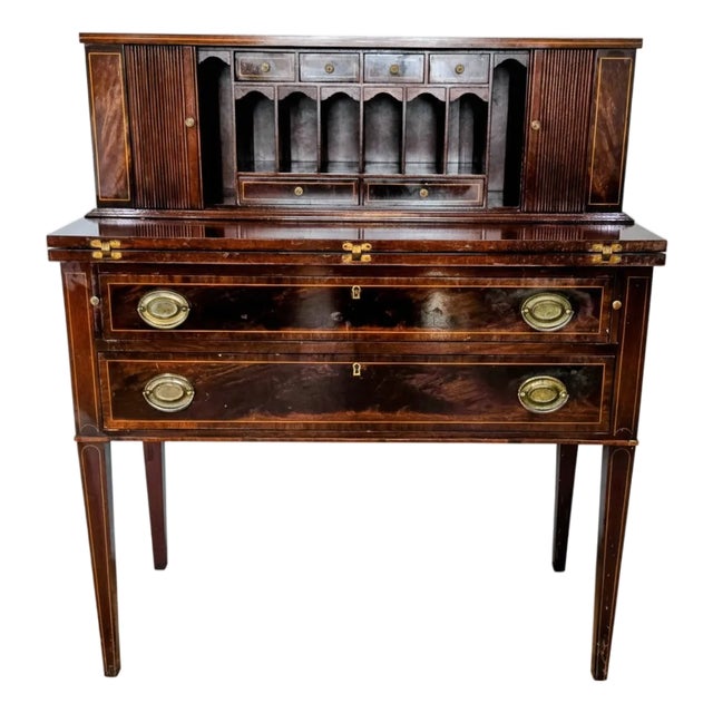 Federal Style Maddox Mahogany Secretary Desk – Tambour Doors, Jamestown Ny For Sale