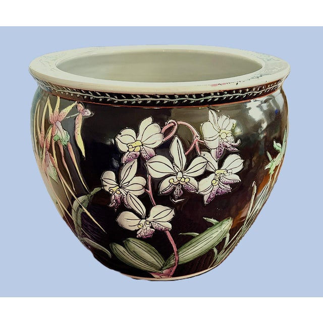 Black Vintage Chinese Porcelain Black Koi Fish Planter Bowl For Sale - Image 8 of 10