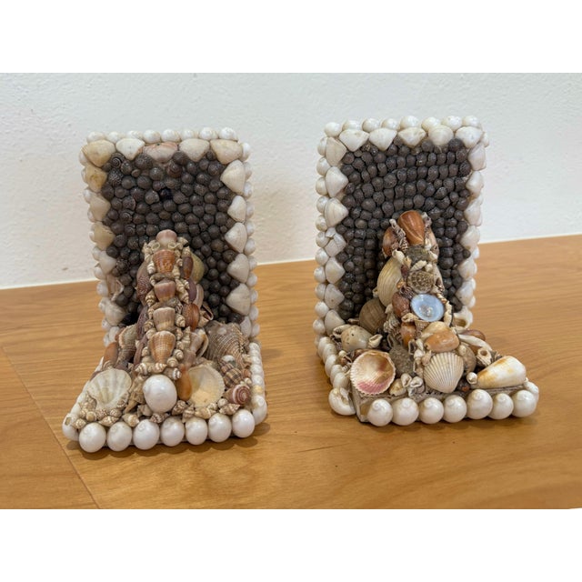 Boho Chic 1970s Shell Encrusted Bookends - a Pair For Sale - Image 3 of 10