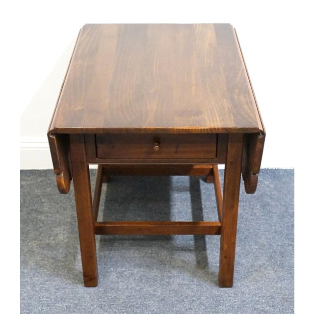 American Ethan Allen Country Craftsman Solid Pine Early American Shaker Style 37" Drop Leaf Accent End Table 19-8304 - 219 Medium Brown Finish For Sale - Image 3 of 17