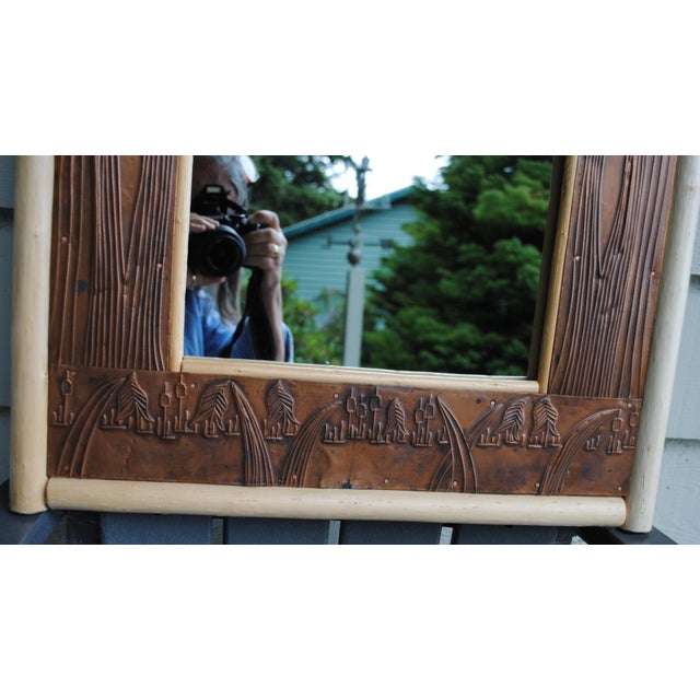 Natural Bent Bamboo Embossed Copper Mirror For Sale - Image 4 of 7
