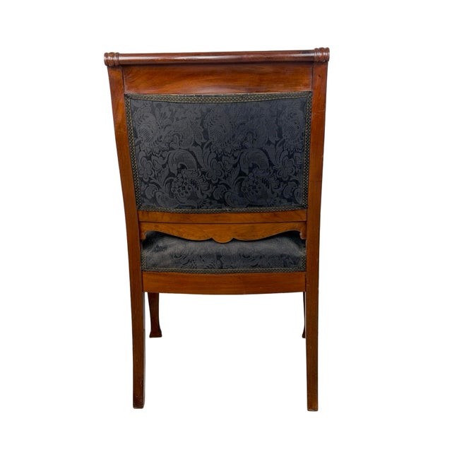 Antique Empire Style Mahogany Armchair With Black Damask Upholstery For Sale - Image 10 of 18