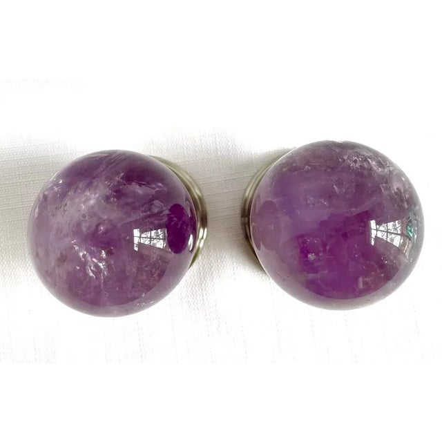 Contemporary Amethyst Sphere Passage Door Knob Set of Two For Sale - Image 3 of 6