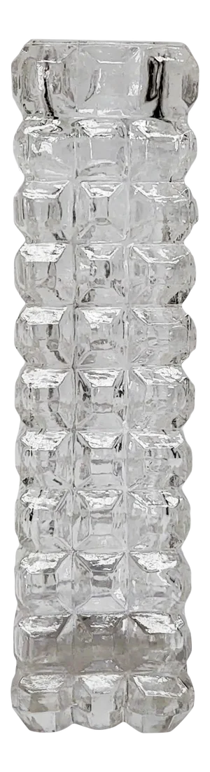 1970s Narrow Square Glass Grid Bud Vase With Studded Texture