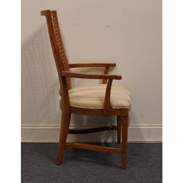 Late 20th Century Century Furniture Solid Oak Rustic Country French Cane Back Dining Arm Chair For Sale - Image 5 of 10