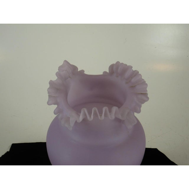 1970s Glass Vase Large 13" Victorian Purple Mouth Blown Frosted with Ruffle Top For Sale - Image 9 of 10