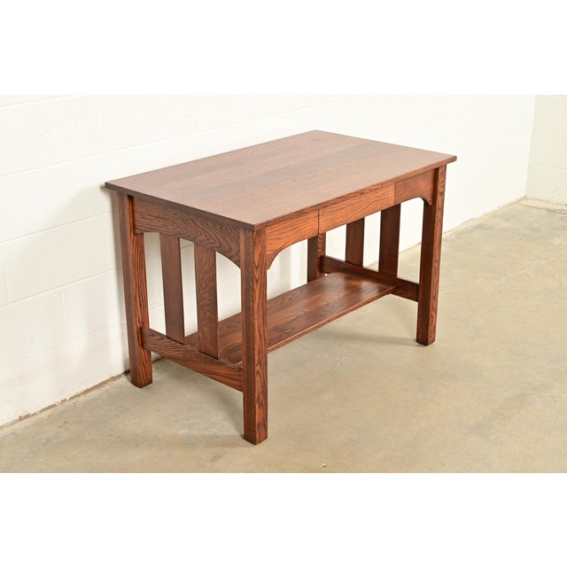 Charles Limbert Stickley Brothers Style Antique Mission Oak Arts & Crafts Writing Desk, Newly Refinished For Sale - Image 4 of 14